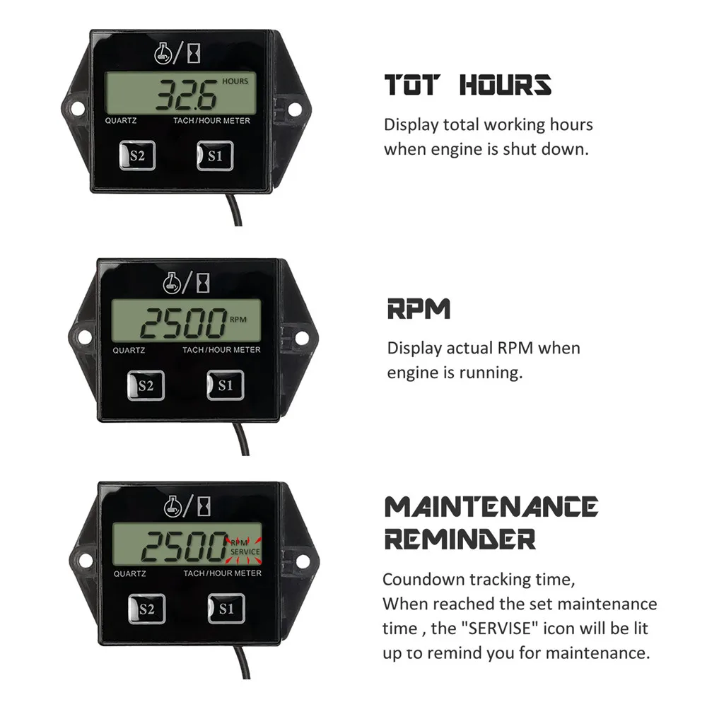 

Waterproof Digital Engine Tach Hour Meter Tachometer Gauge Engine RPM LCD Display For Motorcycle Motor Stroke Engine Car Boat