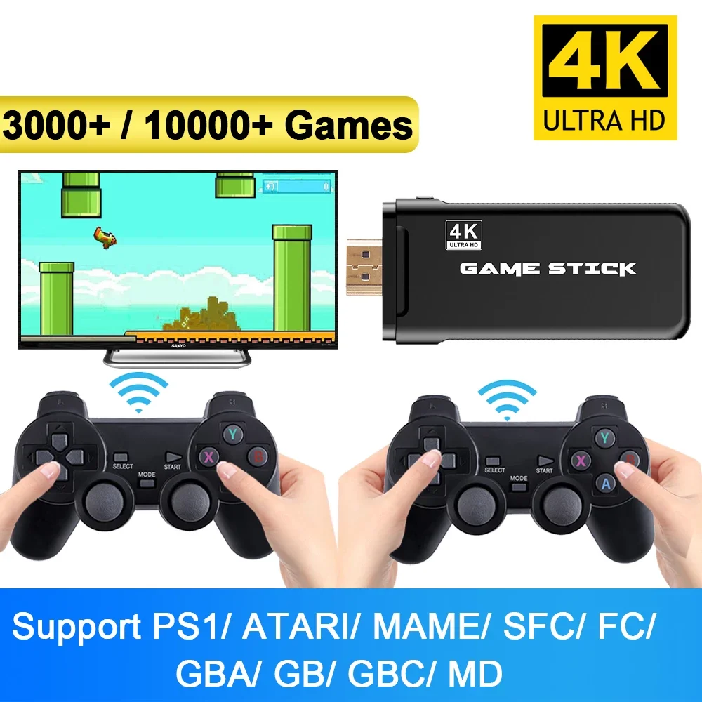 

For PS1/GBA Family 4K TV Game HD Output Built in 10000 Retro Games Two Players Video Game Console With 2.4G Wireless Controller