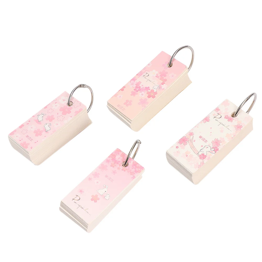 

4pcs Sakura Binder Note Pads Portable Loose-Leaf Notepad Flash Cards Memo Scratch Notes Pads for School Office (Mixed
