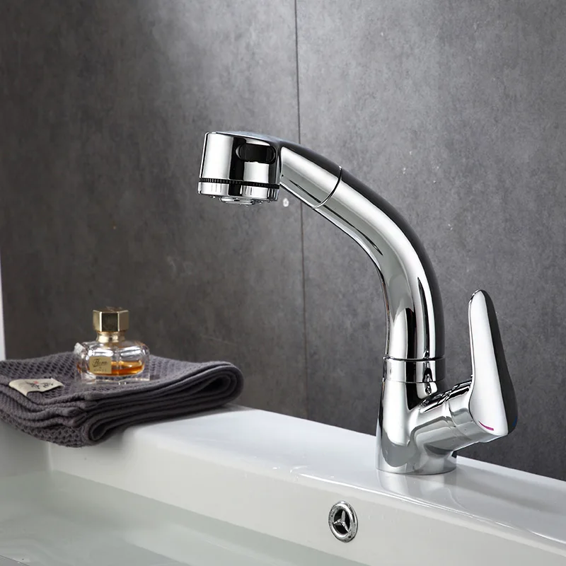 

Kitchen Bathroom Sink Faucet Hot and Cold Water Mixer Crane Lift Up and down Chrome Finished 360 Degree Pull Out Water Mixer Tap