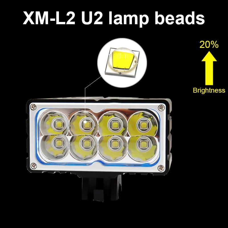 구매 자전거 라이트 전면 Farol 자전거 라이트 8 * XM-L2 LED MTB 도로 헤드 라이트 18650 배터리 헤드 램프 사이클링 손전등 랜턴 3 모드