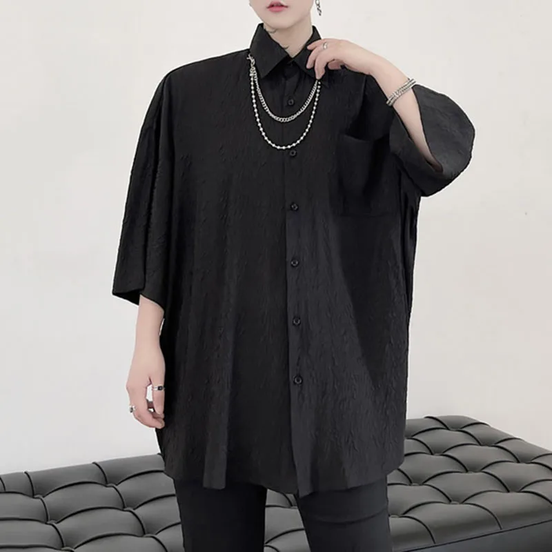 

XITAO Chain Decoration Patchwork Shirt Pocket Short Sleeve Summer New Concise High-end Thin and Light Solid Color Top WMD1359