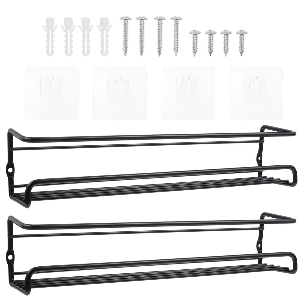 

2Pcs Kitchen Seasoning Storage Racks Wall-mounted Storage Shelfs (Black)