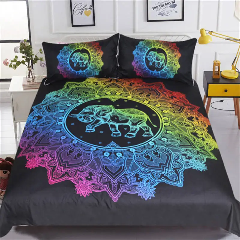 Colorful Постельное белье Outlet Мандала слон пододеяльник с наволочкой черный золотой комплект постельного белья Королева размер Boho Комплект постельного белья пододеяльник - Цвет: Colorful