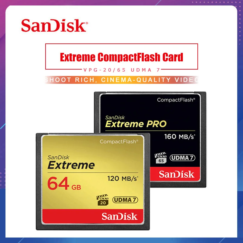 

Карта памяти SanDisk 32 Гб 64 Гб 128 ГБ, CF-карта extreme PRO, высокоскоростная Компактная флеш-карта для DSLR и HD-видеокамер