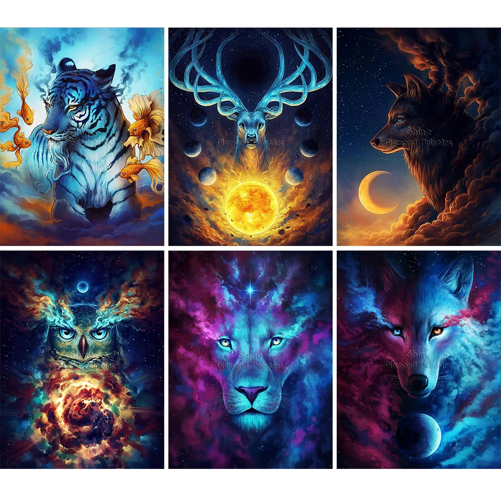 

Алмазная живопись 5D «сделай сам», животное, волк, Сова, Фэнтезийный мультяшный полноразмерный круглый набор ручной работы, вышивка крестико...