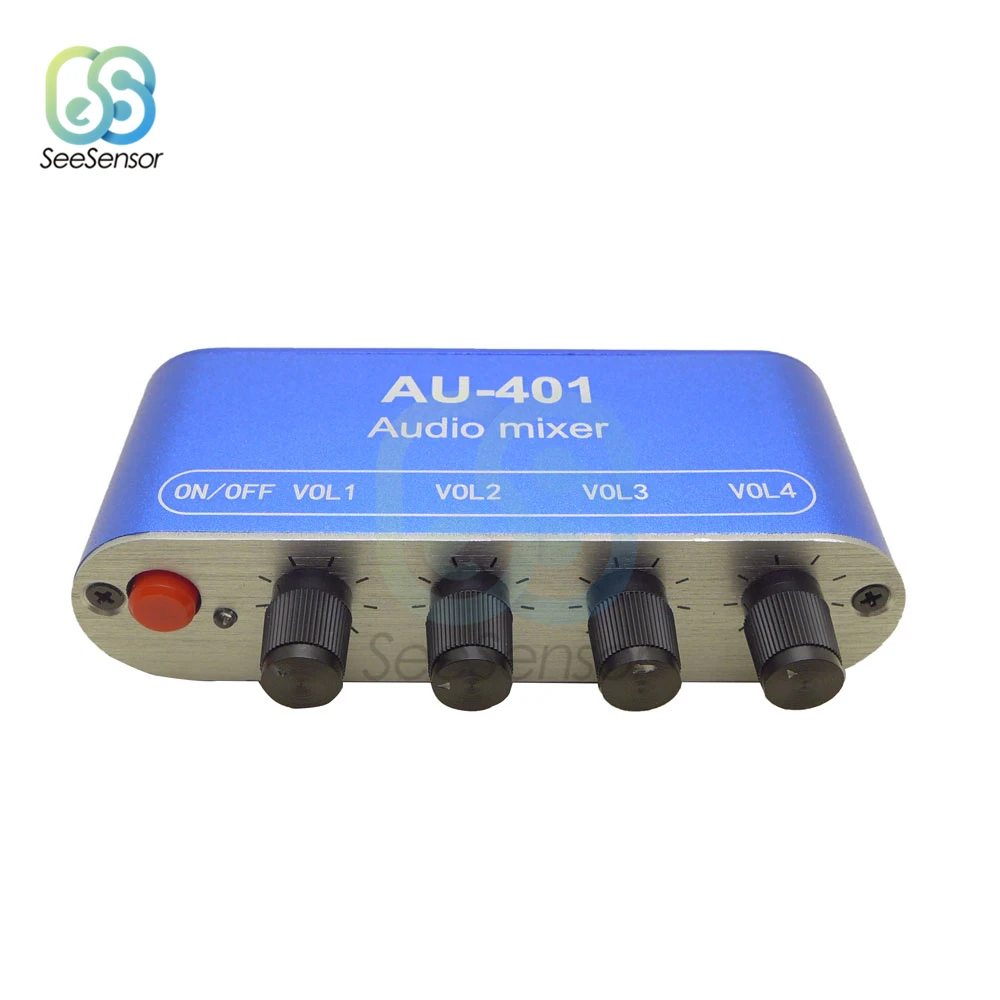 

AU-401 DC 5V-12V Stereo Audio Mixer 4 Input 1 Output Individually Controls Board Sound Mixing DIY Headphones Amplifier Board