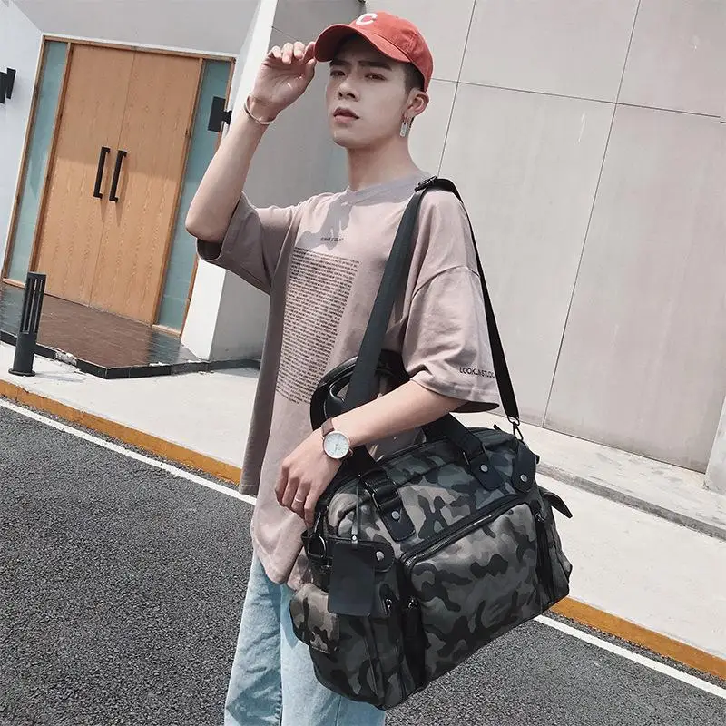 

KUDIAN BEAR Men Travel Bag Organizer Camouflage PU Leather Hand Lugguage Large Capacity Male Shoulder Bags For Suit BIX387 PM49
