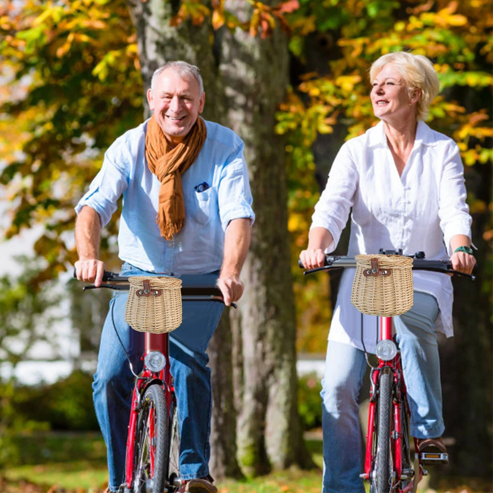 

Kids Front Handlebar Rattan Handwoven Bike Basket Bike Woven Cargo Bag Bicycle Wicker Basket With Lid Storage Bag