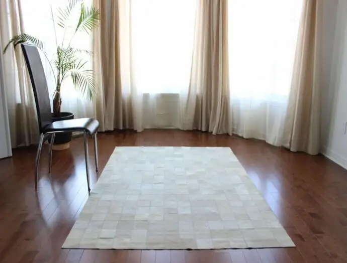 

Natural White Cowhide Patchwork Rug Real Animal Cow Hair Leather Carpet HF-51