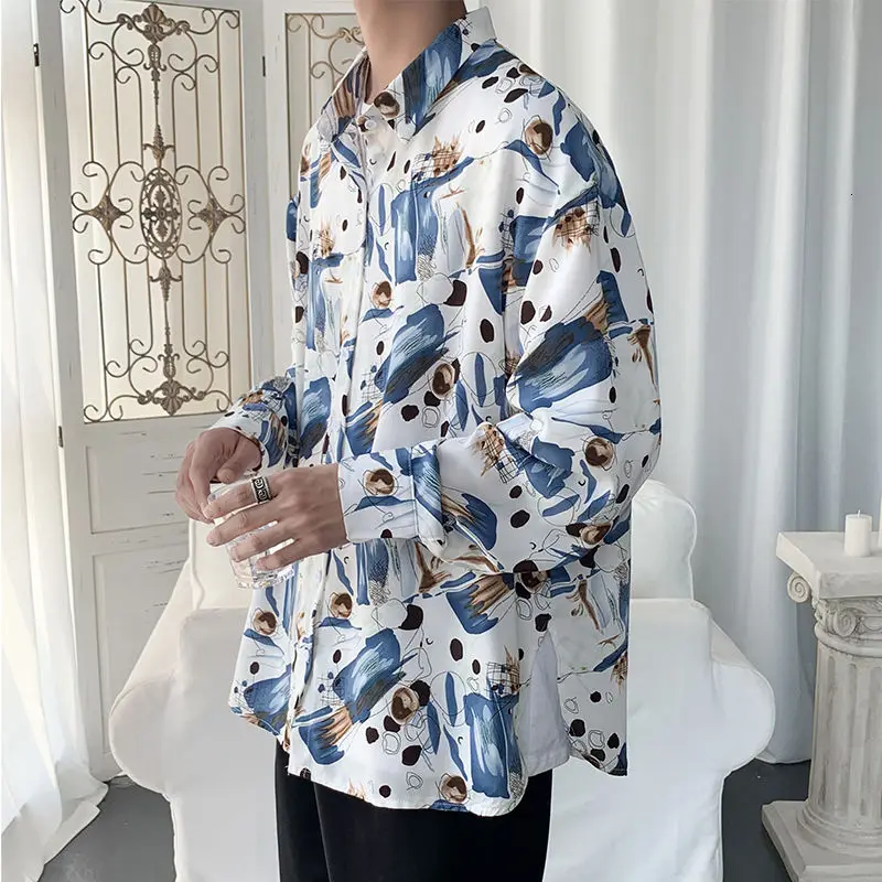 

Spring Summer Thin Floral Shirt Men's Fashion Printing Casual Shirt Men Street Loose Korean Long-sleeved Shirts Mens Dress Shirt