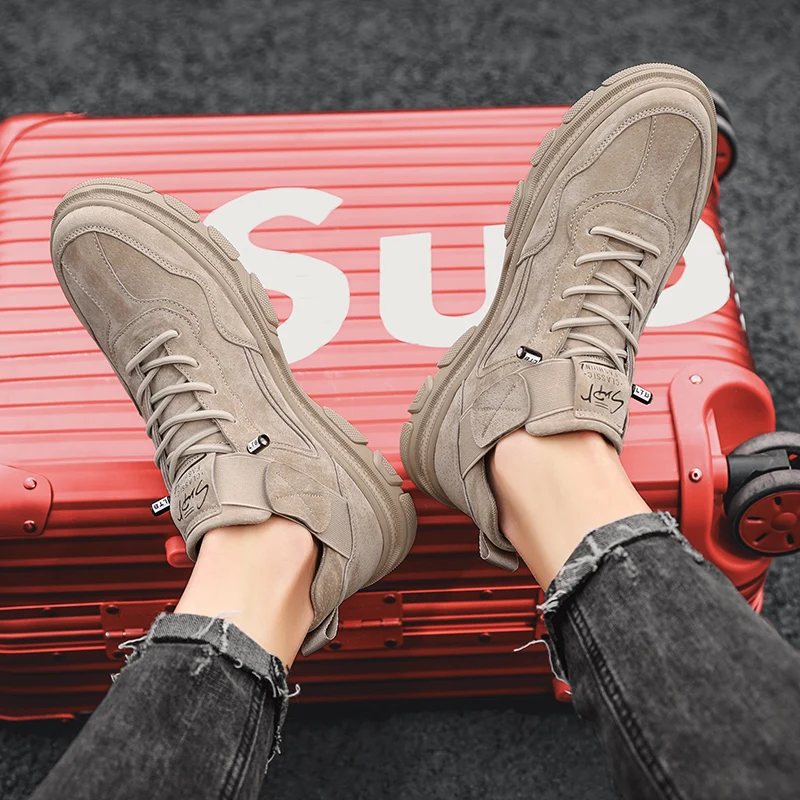 Кожаная мужская повседневная обувь Модная на плоской подошве из коровьей замши