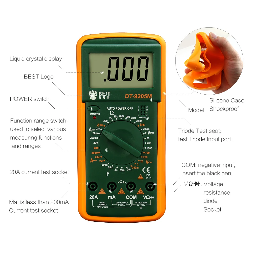 bst 9205m handheld electronic multimeter phone repair dc voltage electric ac voltage current lcd digital multimeter tester free global shipping