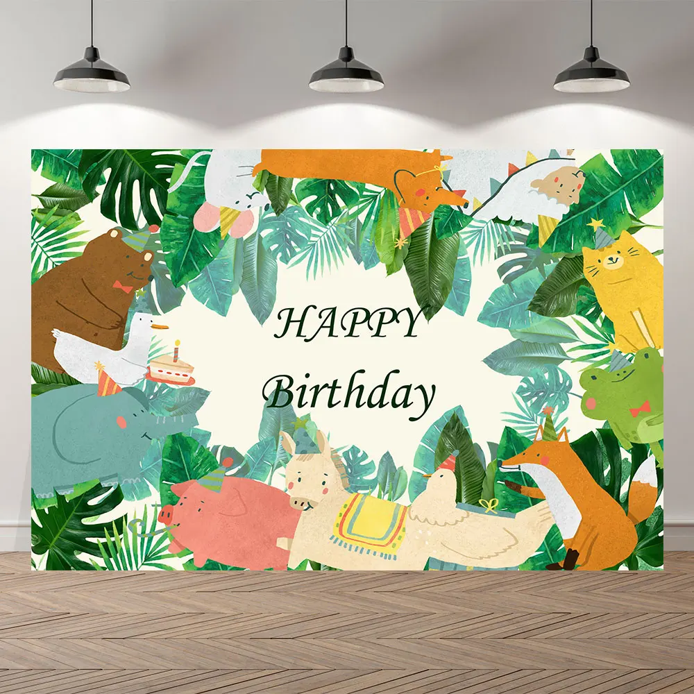 

NeoBack Happy Birthday Newborn Baby Shower Forest Animal Boys And Girls Party Banner Photo Backdrop Photography Background