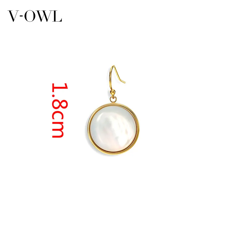 

V-Owl Plated 18 K Real Shell Round Earrings Retro Light Luxury Ear Pendant Ear Stud Female Women Earrings Titanium Earrings
