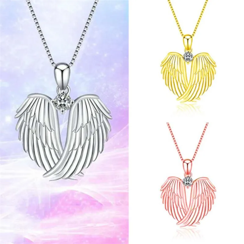 

Fashion exquisite angel wings zircon women necklace romantic Valentine's Day charm jewelry pendant accessories gift wholesale