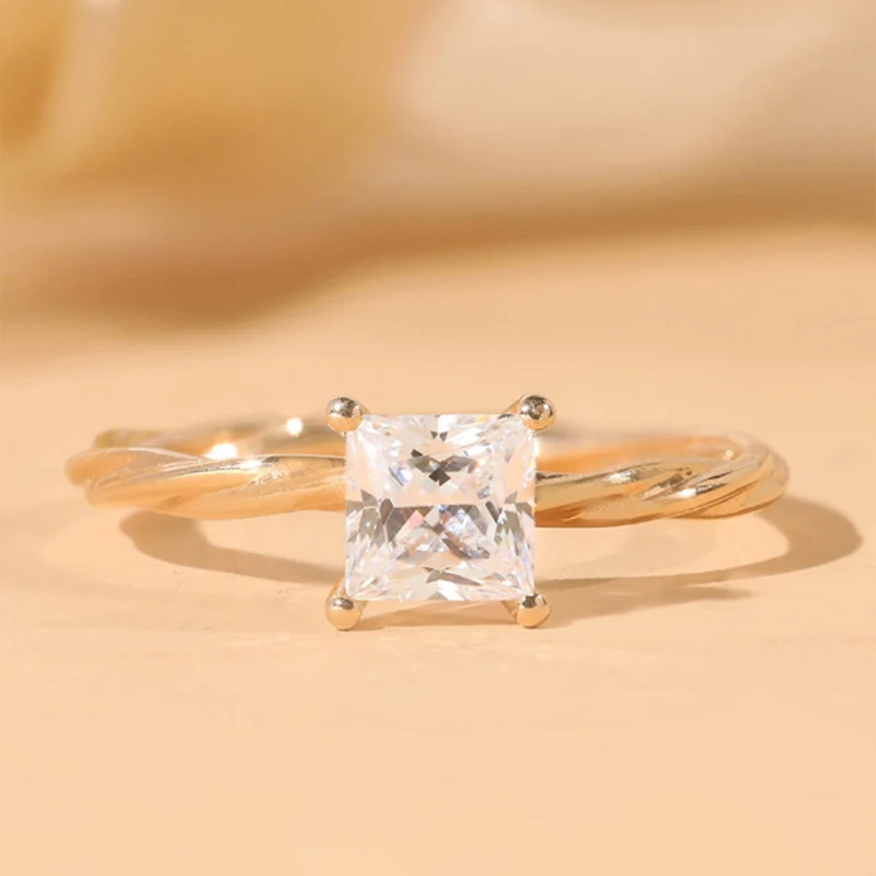 

BLACK ANGEL 2021 New 18K Gold Square Shiny Four Claw White Gemstone Zircon Weave Stackable Ring For Women Jewelry Wedding Gift