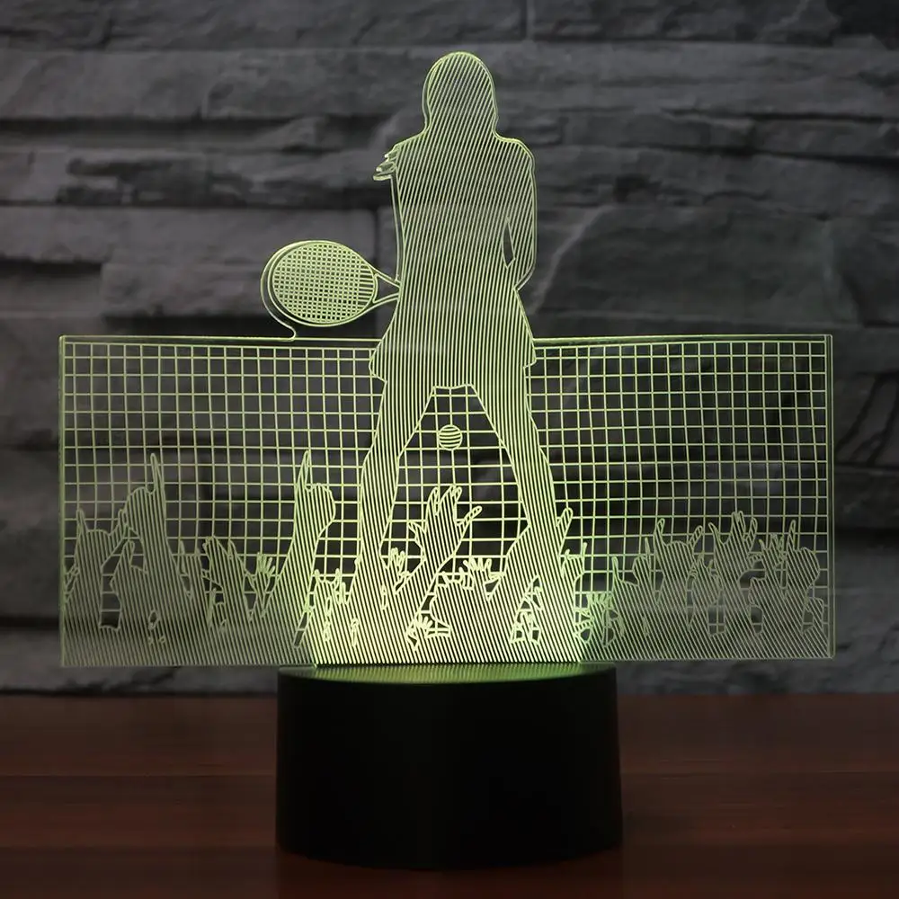 Игрок для тенниса женский 3D светодиодный RGB Ночной светильник 7 цветов Настольный