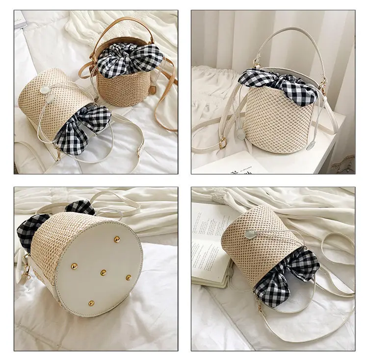 

Summer Women Beach Straw Bucket Bag Female Luxury Designer Handbags Clutch Purse Portable Ladies Small Shoulder Crossbody Bags