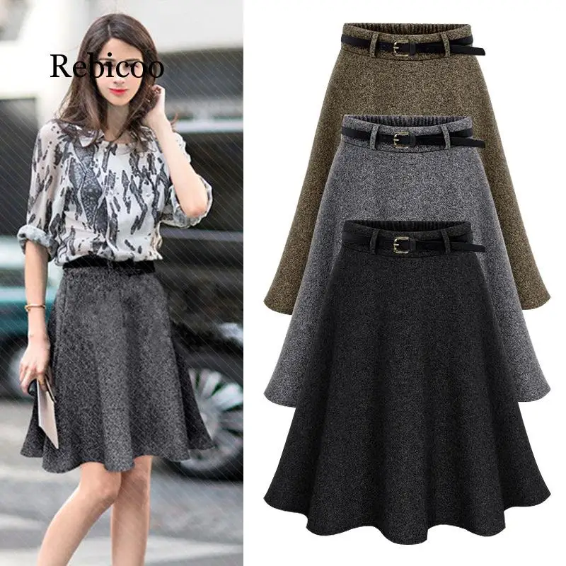 

2019 Autumn And Winte New 6xl Available All-match Saias Na Altura Do Joelho Plus Size Woolen Office Skirts Womens