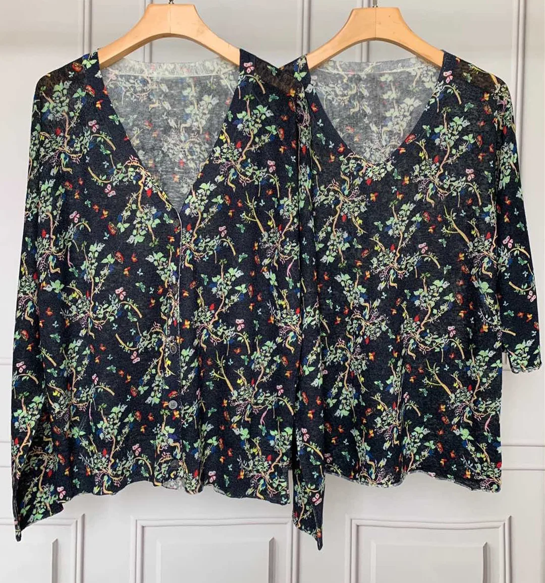 

Женские свитера с цветочным принтом 100% лен V-образный вырез Тонкая Повседневная трикотажная одежда джемпер Топ