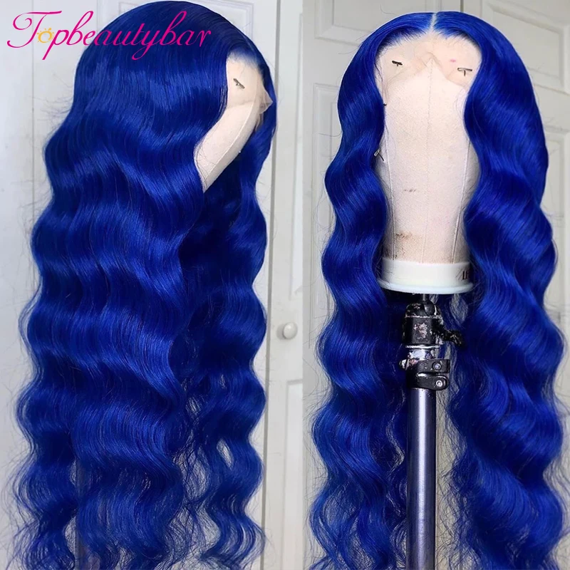Blue Color Body Wave/Straight 13X4 Lace Front Wig Brazilian Colored Human Hair Wigs For Women Remy Preplucked | Шиньоны и парики