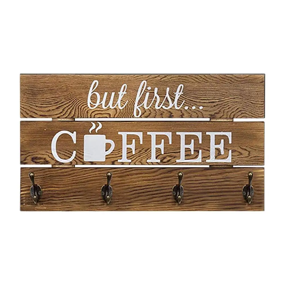 

5 Hooks Rustic Coffee Mug Holder Wall Mounted Cup Organizer