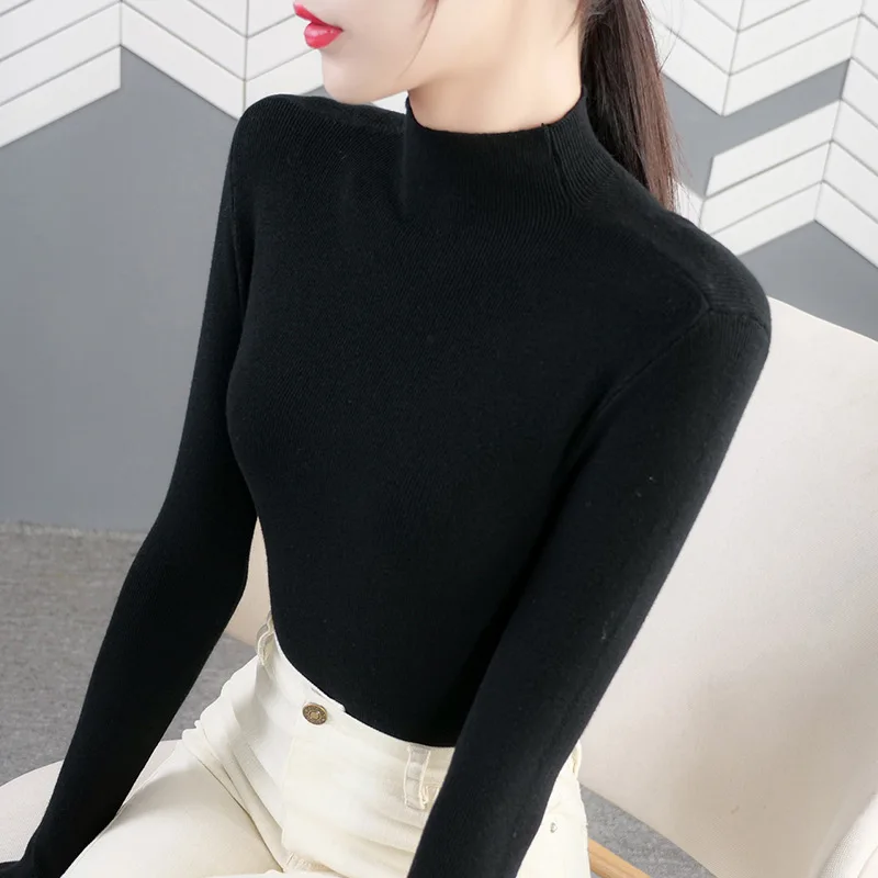 Fall Winter 2021 New Half High Neck Slim Fit Ladies Sweater Base Knit Sweater Women's Long Sleeve All Match Casual Top