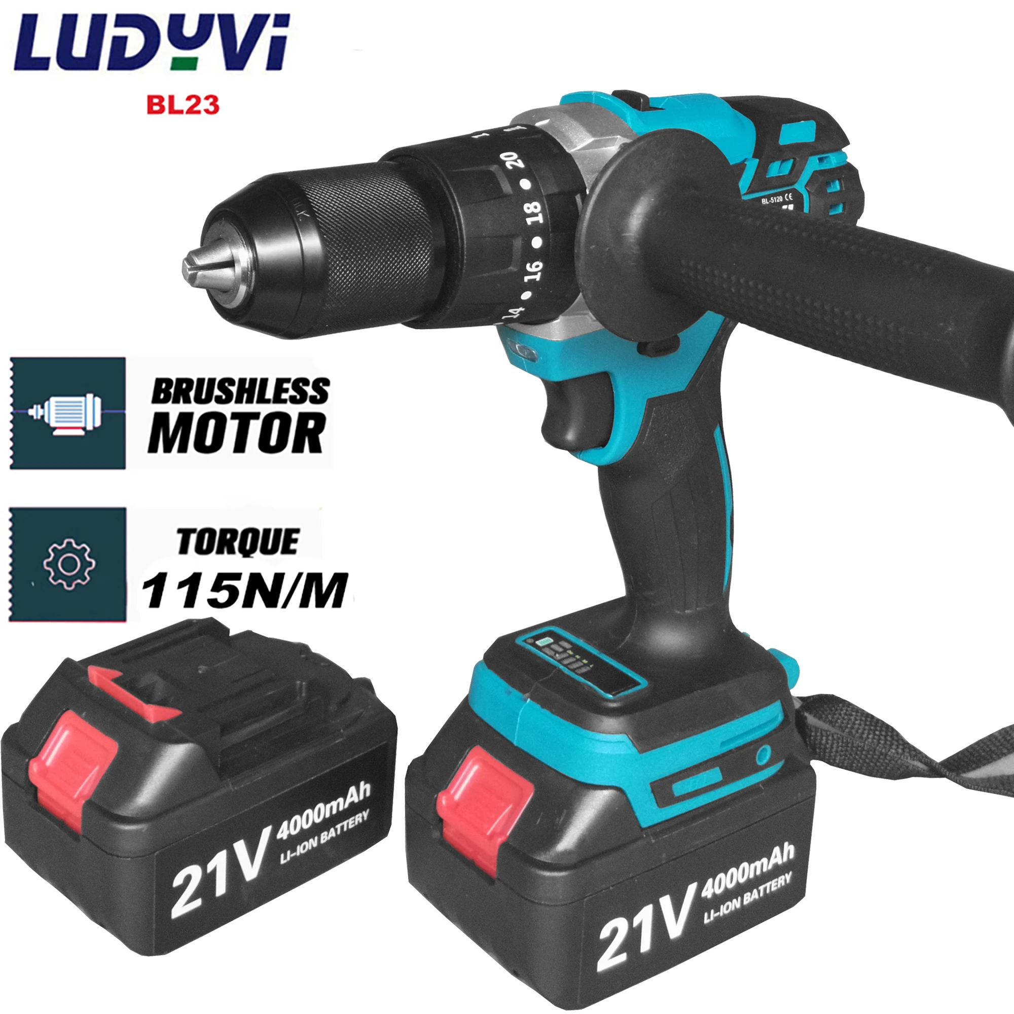 шуруповерт безщеточный 18V 4000mah аккумулятор электрическая отвертка 115N / M