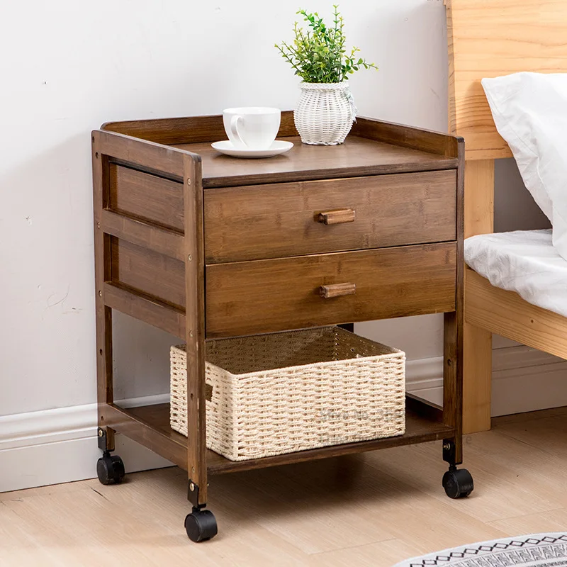 Bamboo Nightstands with Wheel Bedroom Bedside Cabinet Living Room Tea Table Removable Storage Economy | Мебель