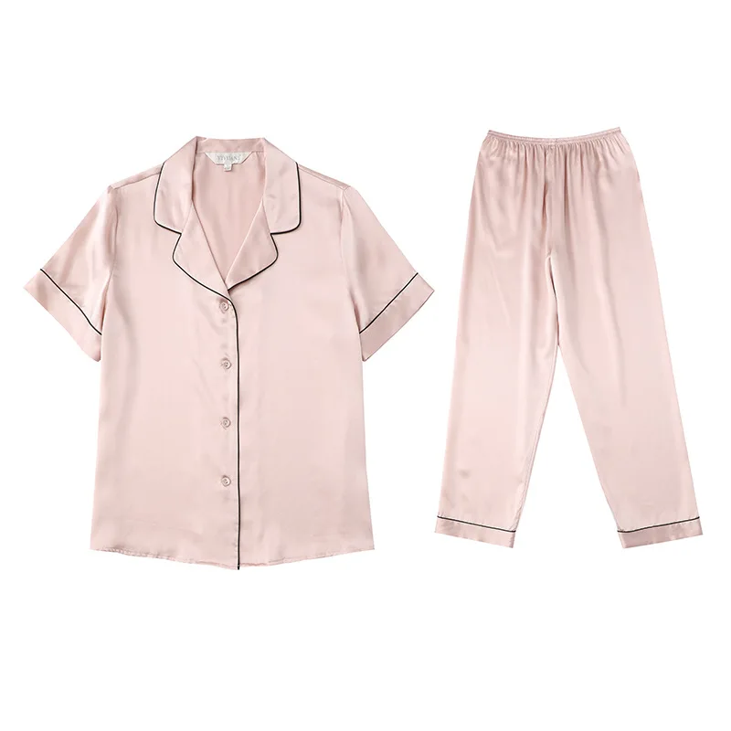 

Pajamas women's spring and autumn summer 100% silk short-sleeved trousers two-piece suit can be worn outside home clothes