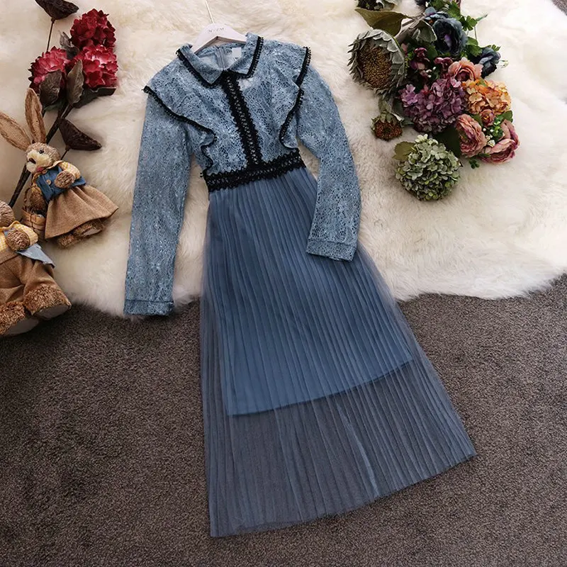 HISUMA Весна Осень Новый женский кружевной воротник Длинные рукава сетчатая ткань