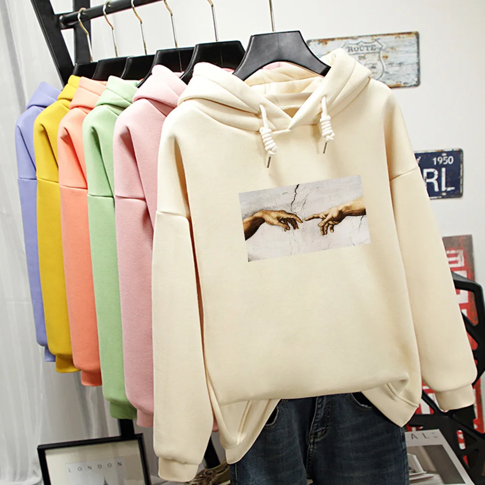 

Свитшот женский свободного покроя, толстая флисовая Толстовка Оверсайз унисекс, креативные свитшоты с принтом рук для девочек-подростков