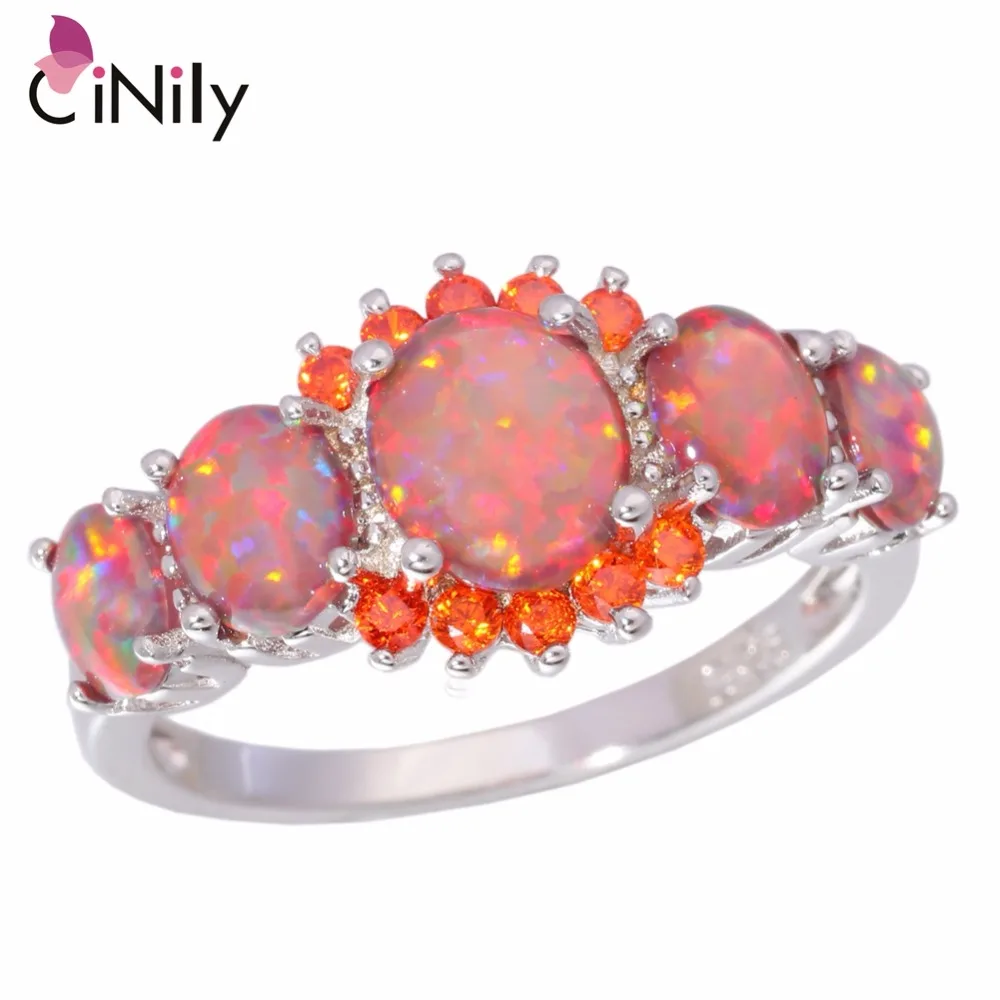 CiNily, 5 цветов, роскошное кольцо с огненным опалом, посеребренное овальное кольцо с круглым камнем, кольцо на палец с голубым кристаллом, винтажное ювелирное изделие, подарок для женщин