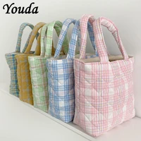 youda lunch bag sweet candy color grid handbag casual designer purses wholesale purses beach packet purses hand shoulder bags