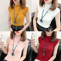 ice silk camisole vest women wear summer new female korean loose knit sleeveless short top t shirt bottoming shirt y845