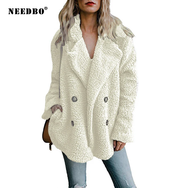NEEDBO Plus Size 5XL Teddy Coat Women Faux Fur Coats Long Sleeve Fluffy Fur Jackets Winter Warm Female Jacket Women Winter Coats