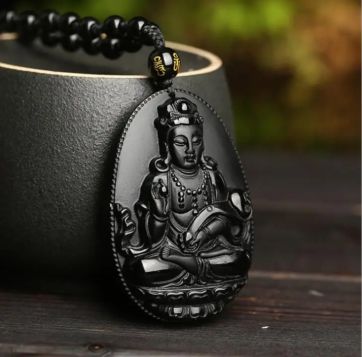 

Natural obsidian ruyi guanyin pendant crystal jewelry gift necklace for men and women Fine jewelry