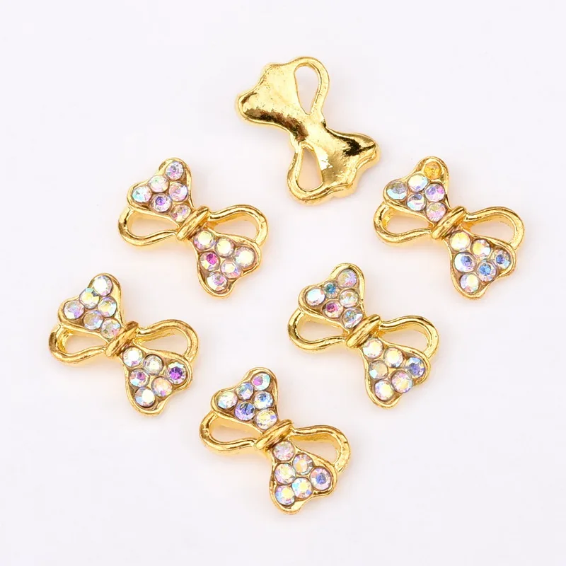 10PCS/bag Nail Decoration 3D Hollow Bow Tie Shape Shiny Manicure Charm Alloy Nails Charms For Manicure Decoration QB040-042