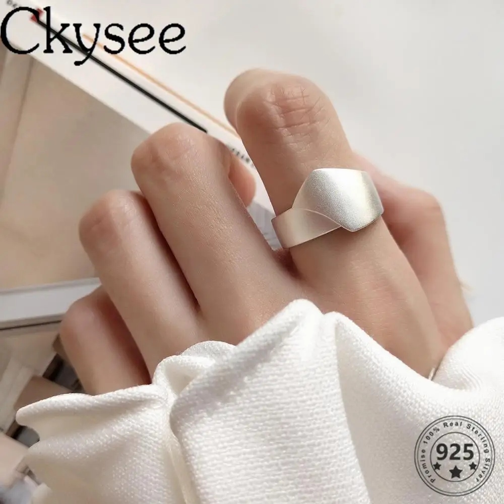 

Ckysee Irregular 925 Sterling Silver Rings Fashion Matte Silver Ring Adjustable Rings For Woman Original Fine Jewelry