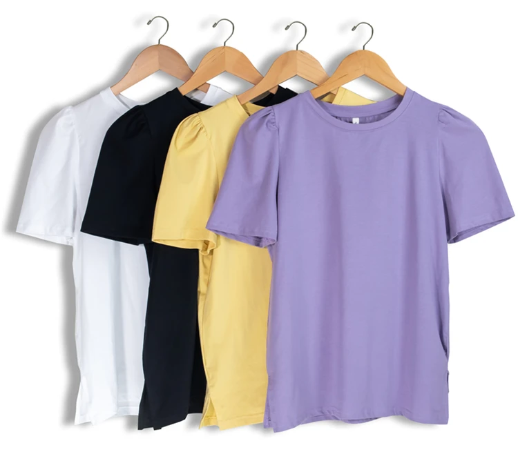 

YOCALOR New 2020 Summer Women T-shirts Solid Multi Colors Casual Bottoming Puff Sleeve Wild Vintage Fashion Short Tops