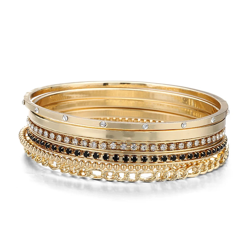 

Ascona 6-piece Set of Copper Thickened Gold Plating Artificial Inlaid Ladies Rhinestone Bracelets Bangle for Women
