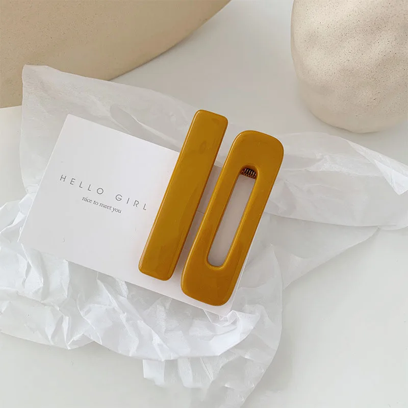 2pc Yellow clip 2 шт. корейские Модные прямоугольные заколки для волос акриловые заколки геометрические полые матовые заколки для девочек женские аксессуары для волос - Окраска металла: 2pc Yellow clip