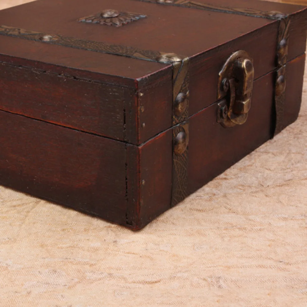Retro Design Wooden Lock Catch Jewelry Gift Storage Box Container Sundries Organizer Large Capacity Jewelry Storage Case