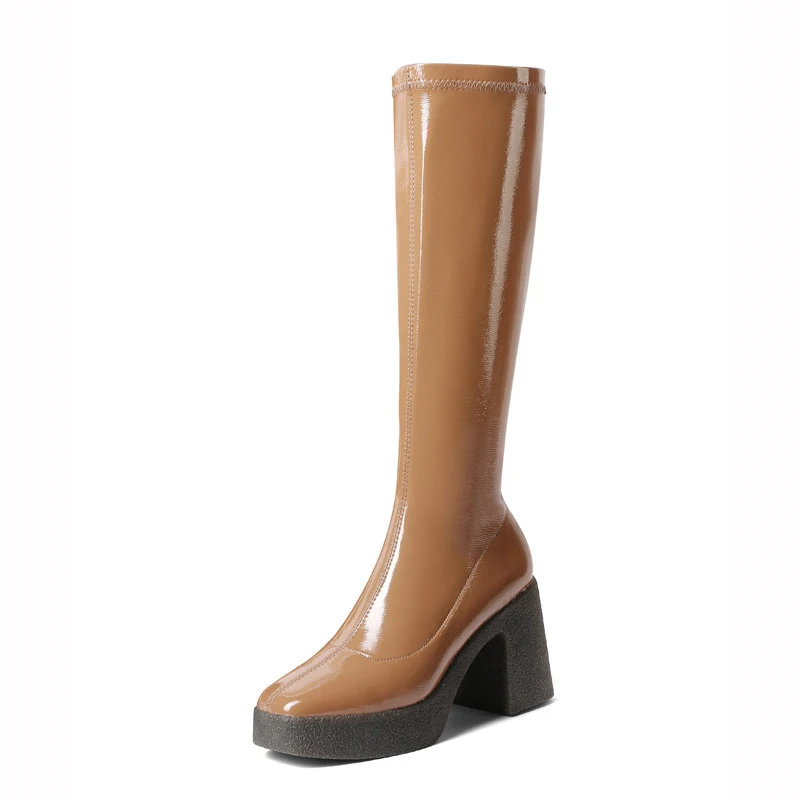 

FOREADA Extreme High Heel Woman Boots Platform Knee High Boots Chunky Heel Shoes Zipper Female Long Boots Autumn Winter Black