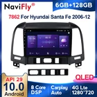 Автомобильное радио, мультимедийный видеоплеер, GPS-навигатор, 6G + 128G QLED 4G Android 10, головное устройство 2din для Hyundai Santa Fe 2 2006-2012