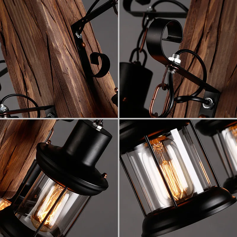 

Solid Wood lustre Vintage Chandelier Lighting lustre suspension Coffee Bedroom Lighting Iron+Wooden Lamp for loft decor