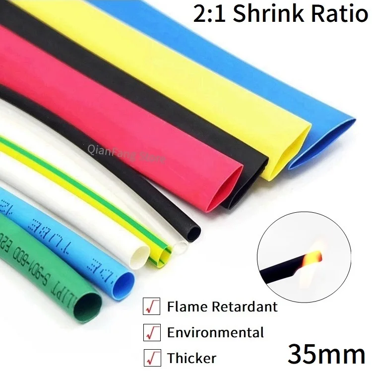1M Heat Shrink Tube 35mm Diameter Insulated Polyolefin 2:1 Shrinkage Ratio Wire Wrap Connector Line Repair 600V Cable Sleeve