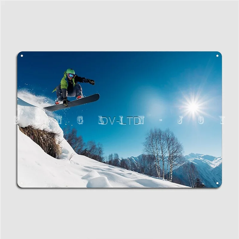 

Snowboarder Jumping On A Snowy Mountain Metal Sign Club Home Mural Vintage Garage Decoration Tin Sign Poster