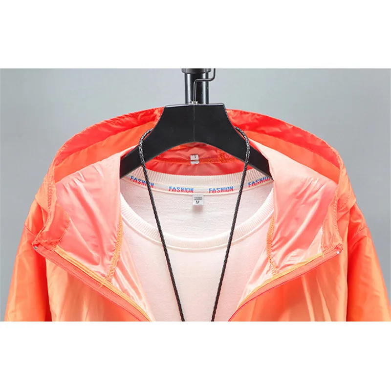 

Jacket Women Ultra Thin Sunscreen Coat 2021 Spring Summer New Fashion Gradient Orange Blue Pink Plus Size Loose Hooded Tops N852